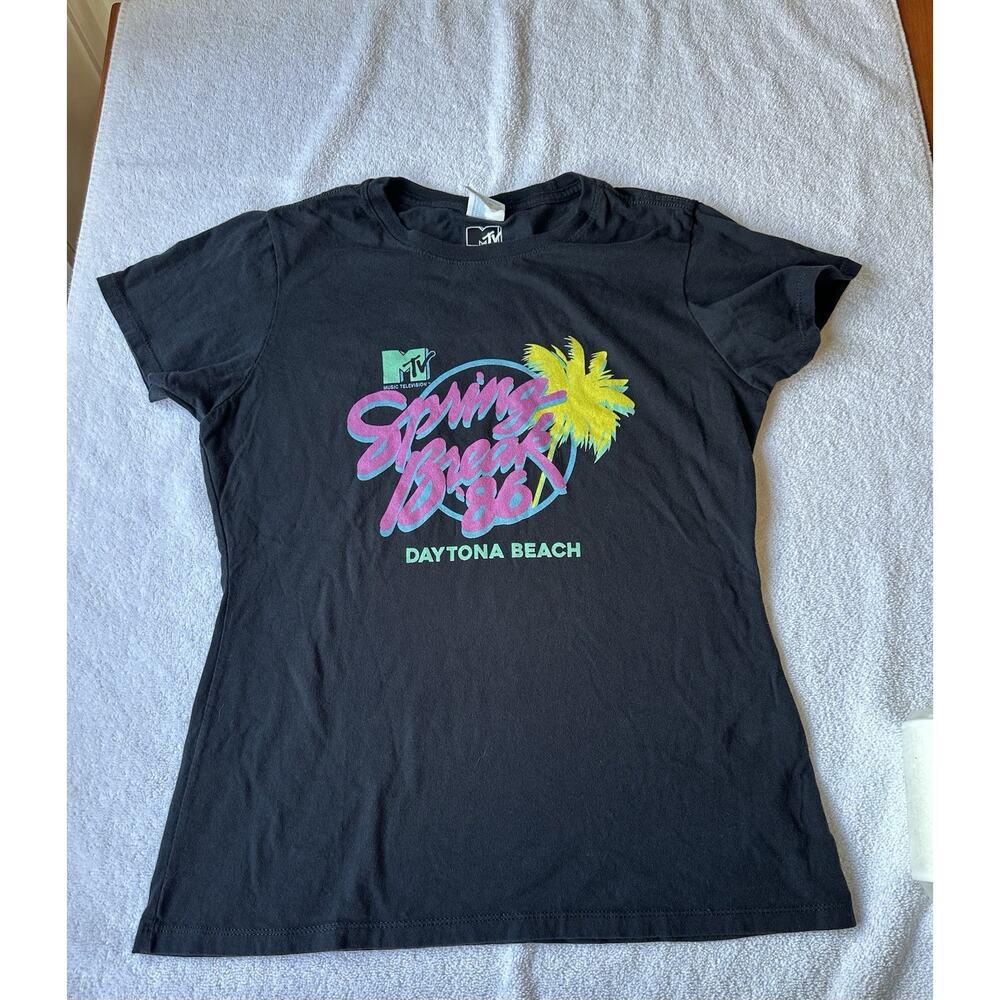 Port & Company Black Knit Graphic Print Vintage Short Sleeve T-Shirt Size S